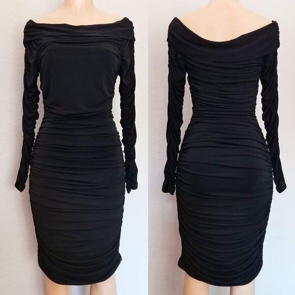 Elizabeth and James Blaise Ruched Dress M Black Sexy Bodycon LBD Designer $375 - Picture 13 of 13
